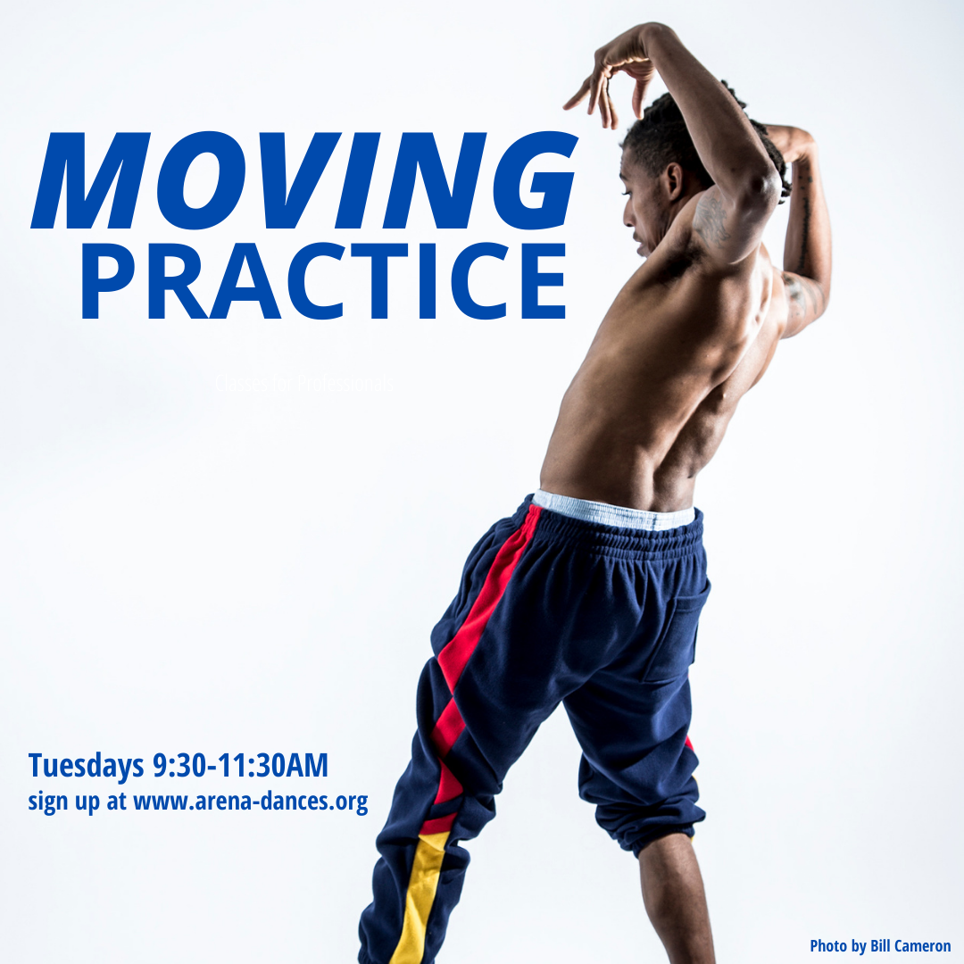 Brown-bodied dancer leaning back with arms curved overhead