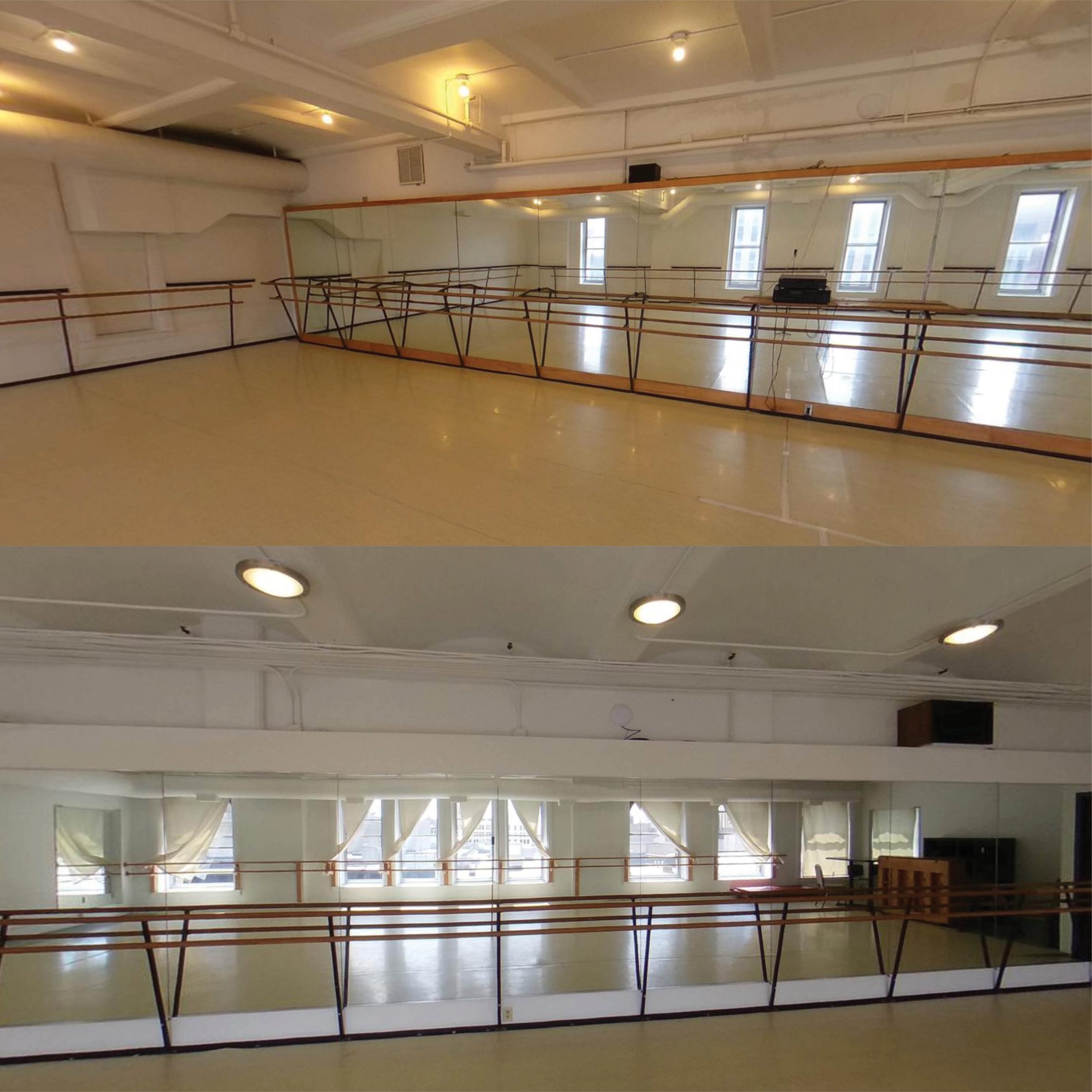 A split image of two of the studios at the Cowles Center
