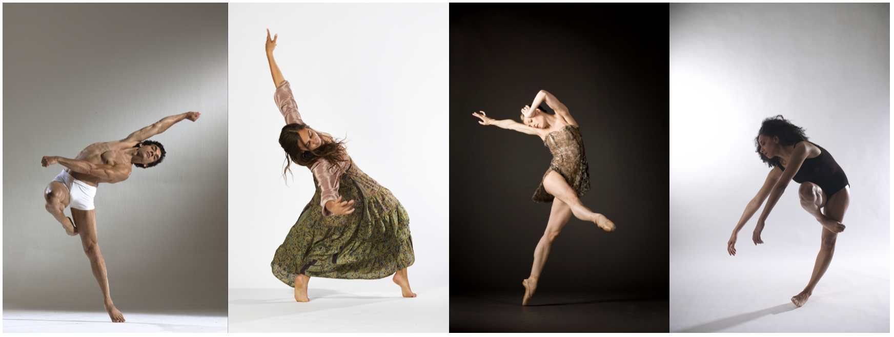 Solo images of each of the four instructors in their own unique dance